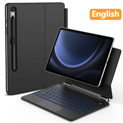Magic Keyboard For Samsung Galaxy Tab S7 Plus S8 S9 + FE 11 12.4 inch Trackpad Backlit floating Adjustable angle with Pen Holder.