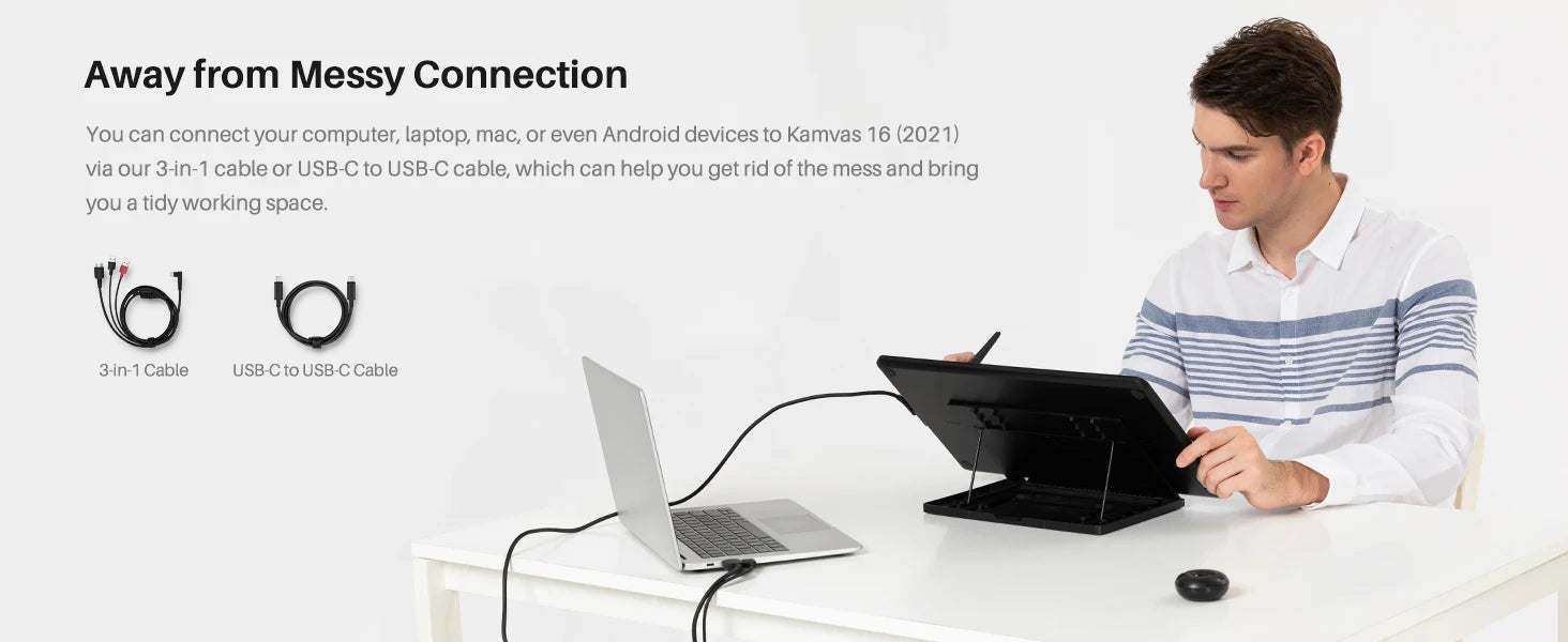 HUION Kamvas 16(2021) Graphics Drawing Monitor Battery-free Digital Pen Tablet For Windows/MAC And Android 120%s RGB.