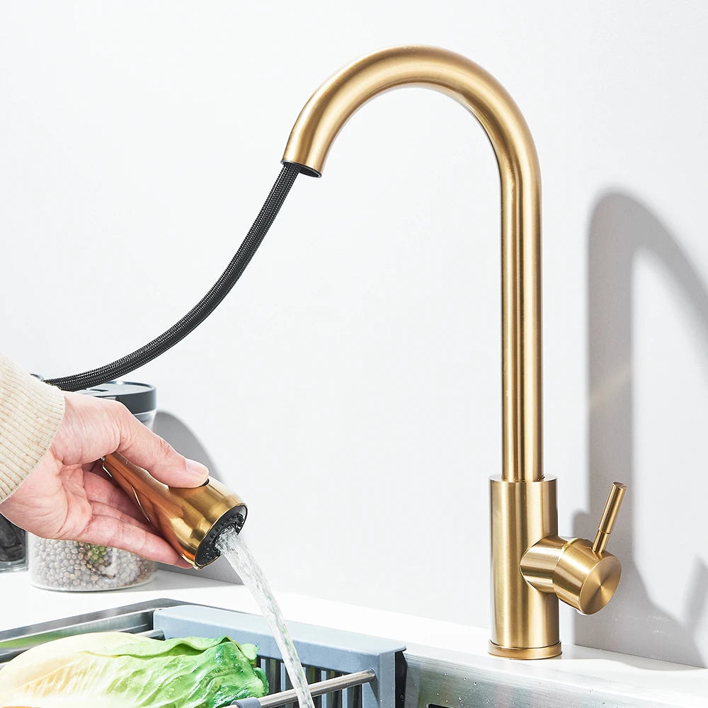 Kitchen Faucet Brushed Nickel Hot and Cold Water Faucet Kitchen Sink Faucet Pull-out Sprayer For Kitchen Sink Faucet