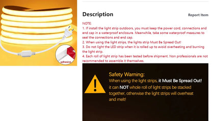 1m-35m Surper Brightness COB LED Strip Light 288LEDs/M RA90 220V Outdoor Waterproof Silicone Tube for Yard Swimming Pool Pathway.