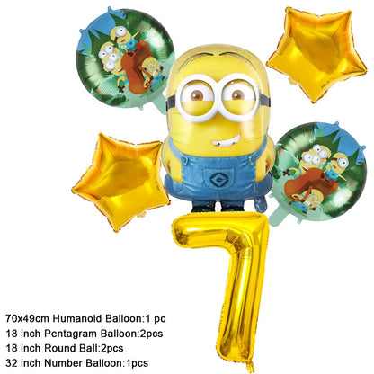 Cartoon M & Minions Geburtstag Party Dekoration Einweg Geschirr Tasse Teller Tischdecke Luftballons Gelb Große Augen Hintergrund Banner.
