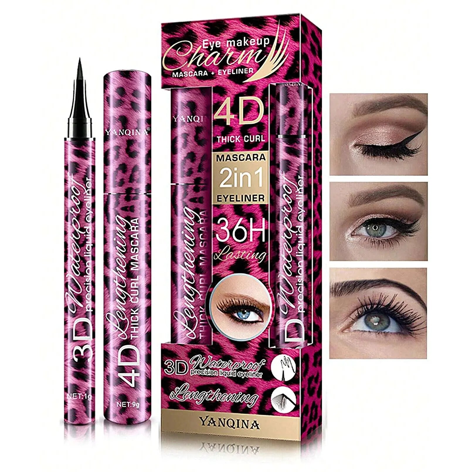 YANQINA Liquid Eyeliner Pencil 4D Waterproof Mascara Set Cosmetics Eye Liner Thick Curling Mascara Eyebrow Pencil Eyes Makeup.