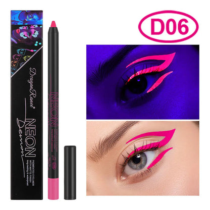 Fluorescence Blue Eyeliner Gel Waterproof Luminous UV Light Neon Eyeliner Pen Yellow Green Pink Color Eye Shadow Cream Make Up.