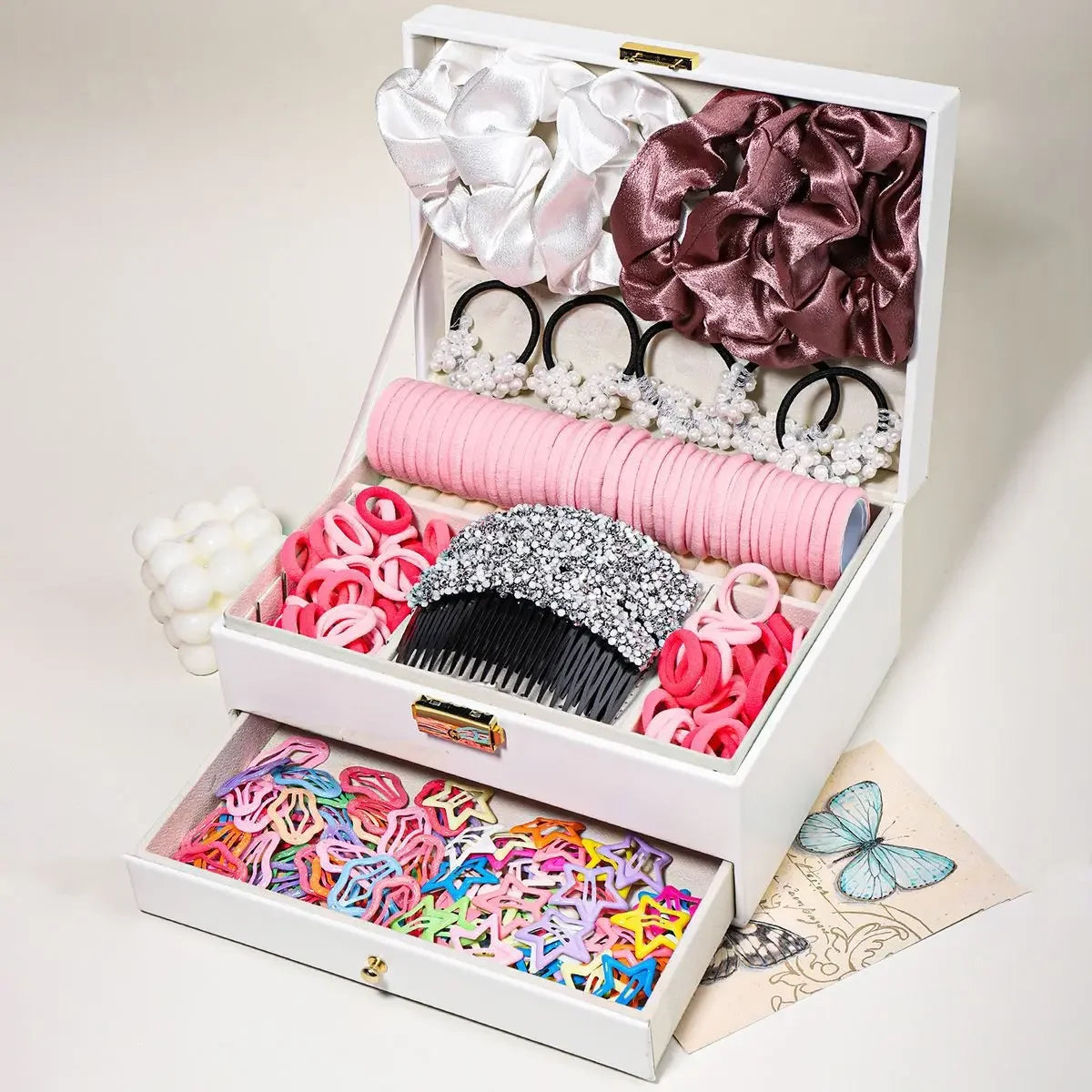 1150-Pcs Hair Clip Pearl Shark Fin Hair Grips Elastic Band Seamless Hair Bands Hair Ties Hair Accessories Gift Box Set.