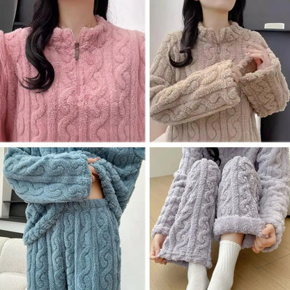 2-teiliges Set, verdickt, warm, modisch, Samt-Pyjama, Herbst-Winter, gepolstert, Damen, lässig, elastisch, gestreift, bequem, Homewear.