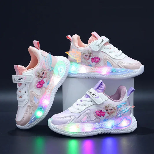 Frozen Princess New Children Shoes LED Colorful Lighted Kids Sneakers Classic Glowing Infant Girls Tennis.