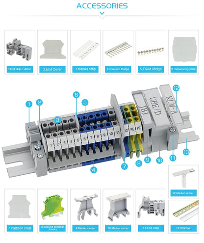 10 Stück MBKKB-2.5 Schraube Doppelstufe DIN-Schienenklemmenblock, 2,5 mm2 Drahtverbinder, universeller Durchgangsstecker 2 Schicht MBKKB2.5.