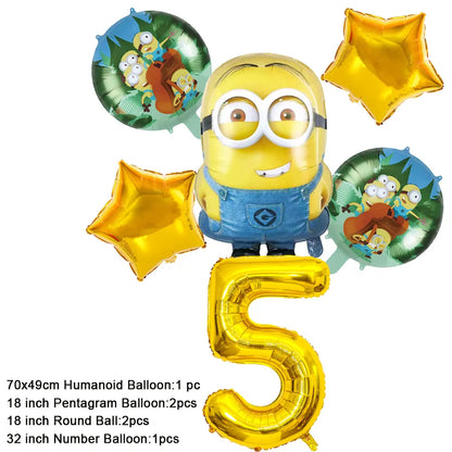 Cartoon M & Minions Geburtstag Party Dekoration Einweg Geschirr Tasse Teller Tischdecke Luftballons Gelb Große Augen Hintergrund Banner.