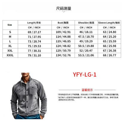 Men's Corduroy Jacket Stand-up Collar Slim Fit Retro Multi-pocket Workwear Commuter Coat for Spring And Autumn.