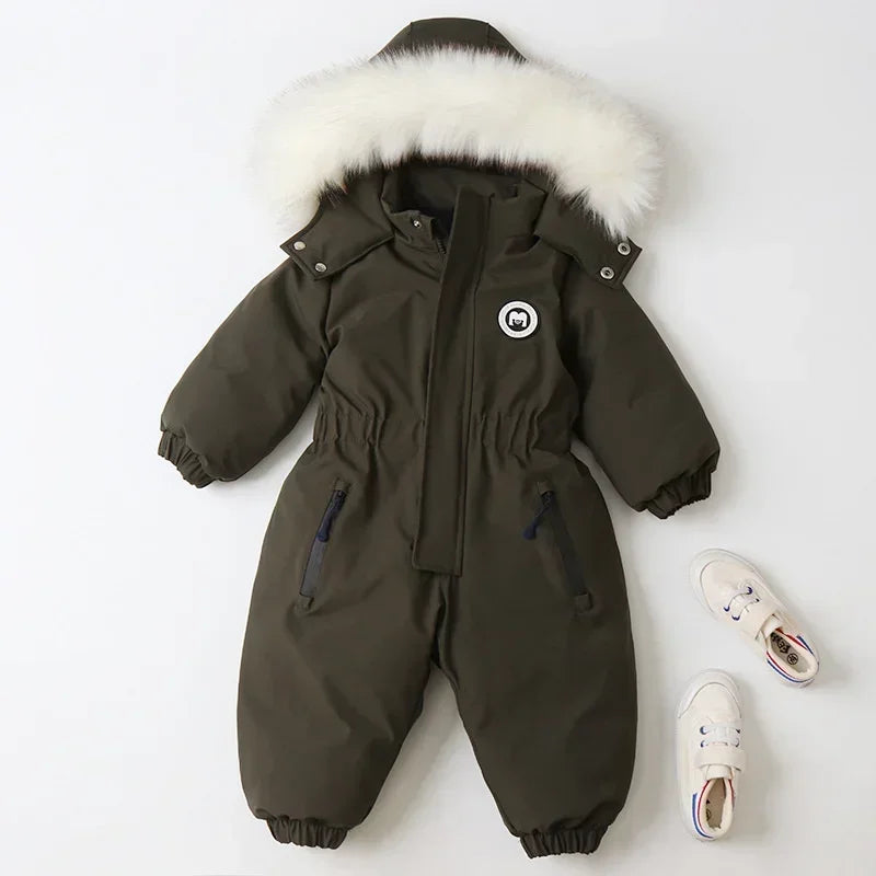 Plus Dicke Samt Bodys Kleidung Winter Baby Wasserdicht Mit Kapuze Einteiliges Mädchen Jungen Overalls Ski Anzug Infant Dicke Warme strampler