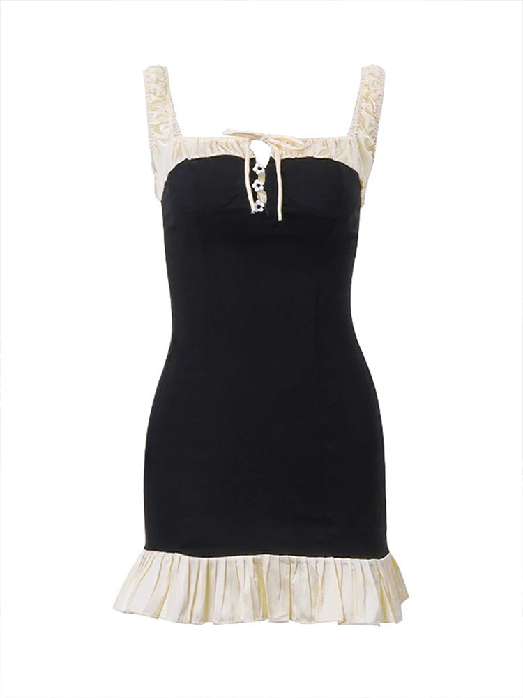 Sexy Mini kleid Frauen Sommer schwarz ärmellose rücken freie Bodycon Mode Knopf Schnürung Tank Kleid lässig Club elegantes Party kleid.