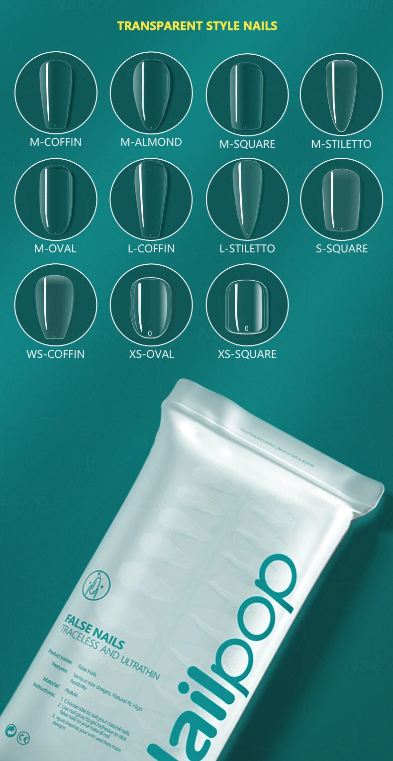 NAILPOP 120pcs Fake Nails Full Cover Press on Nails Coffin Soft Gel American Pose Capsule False Nail Tips for Extension System.