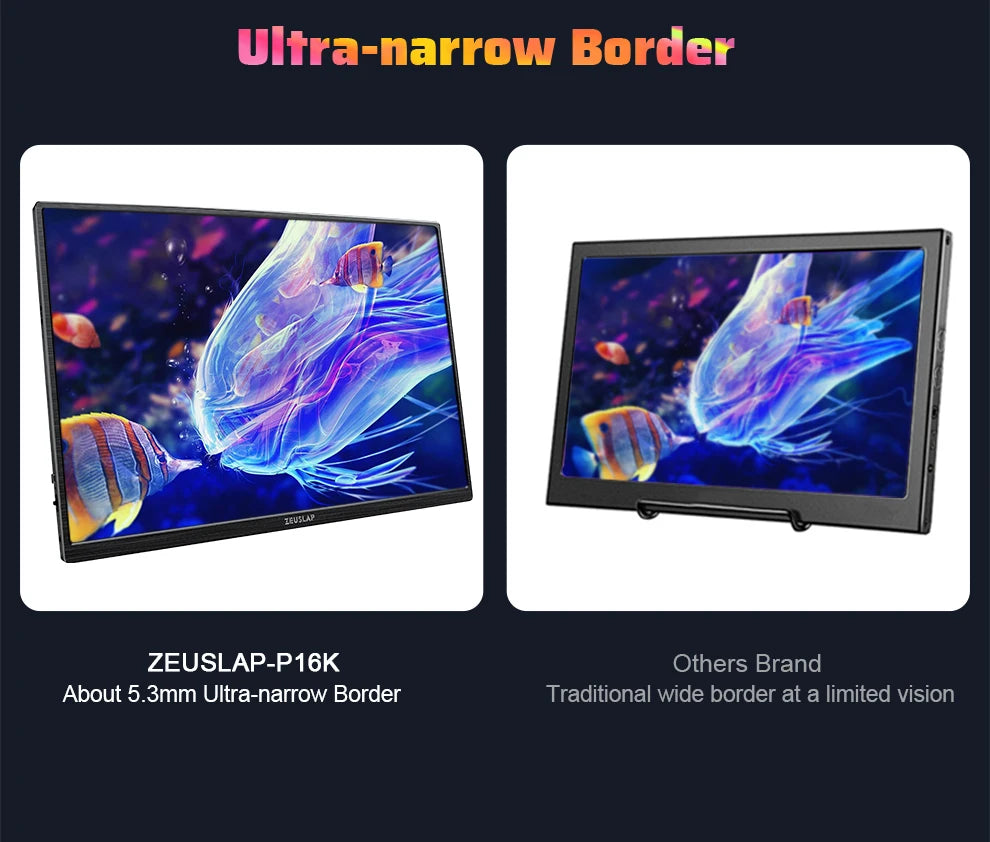 ZEUSLAP 16" 2.5K 144hz Portable Monitor 2560*1600 16:10 100%sRGB 500Cd/m²  Travel Gaming Display for Laptop Switch ps4 ps5 Xbox.