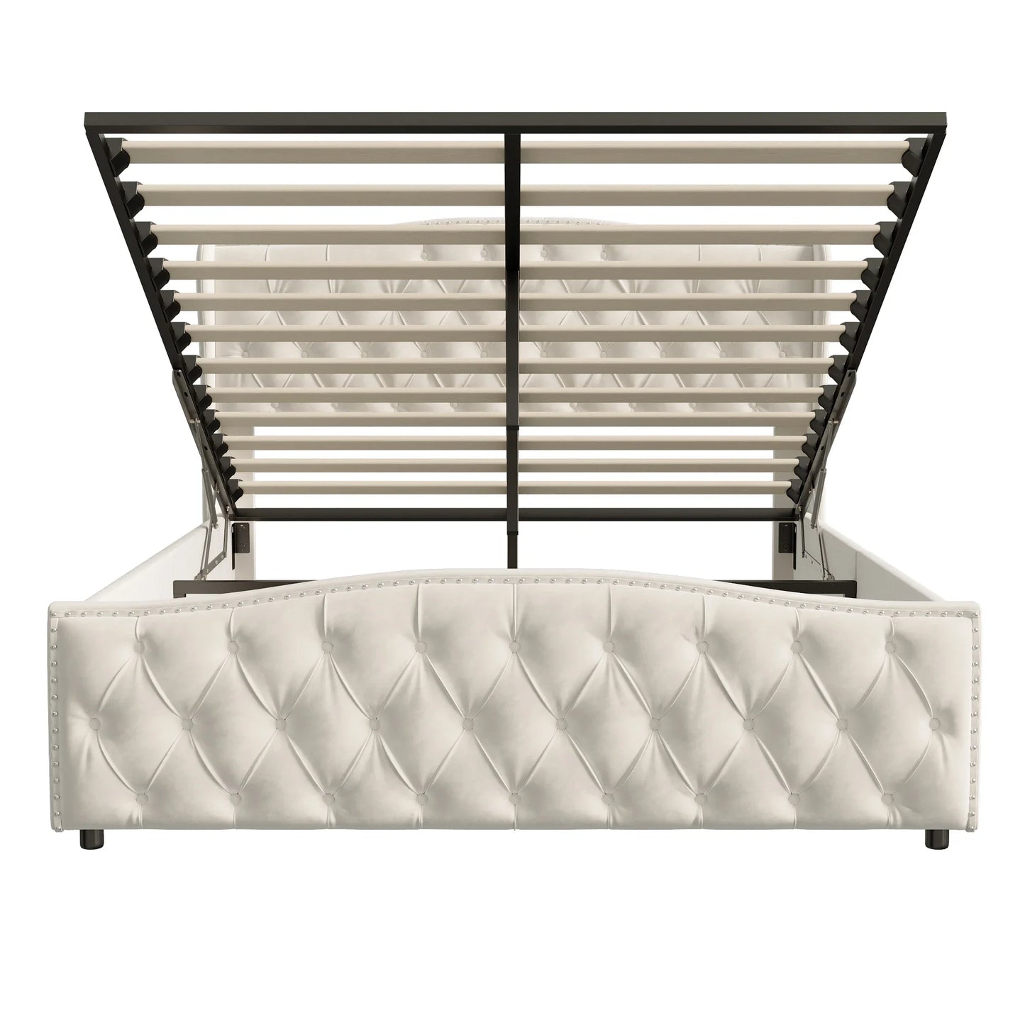 Lazyspace Samt gepolsterter Bettrahmen mit Lattenrost, hydraulisches Bett mit Stauraum, modernes Doppelbett mit Nietenverzierung