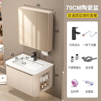 Space Badezimmerschrank aus Aluminium mit Wabenbogen und Seitenschrank, Waschbecken-Kombination, WC-Waschbecken, integrierte Keramik