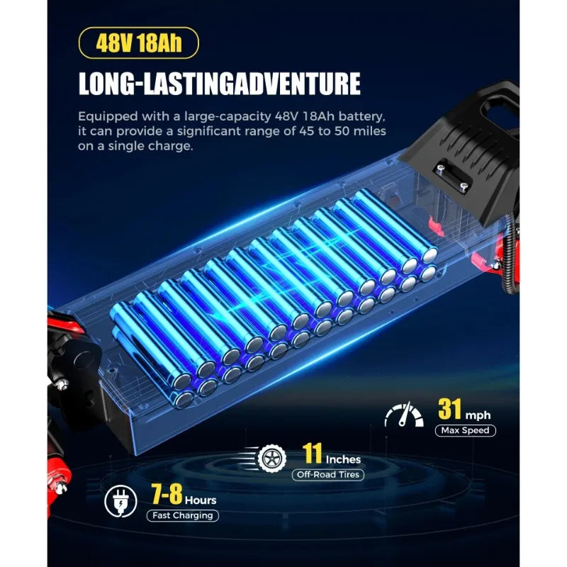 J15MAX Electric scooter 1600W powerful motor 48V18AH lithium battery foldable E scooter 10-inch tires adult off-road e-scooter.