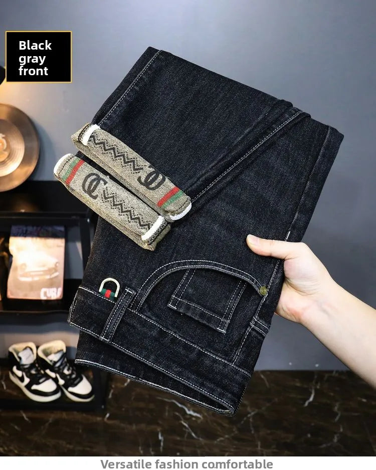 Zerrissene, reguläre, schmale Passform, gerade Jeans, bequem, lässig, Herbstmode, Denim-Hose, klassische, dünne Vintage-Unisex-Herren-Stretchhose.