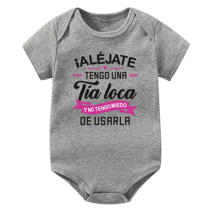 Bleiben Sie weg, ich habe eine verrückte Tante, ich habe keine Angst vor ihr Baby-Strampler, lustiger Säuglings-Body, kurzärmelige Overall-Outfits für Neugeborene.