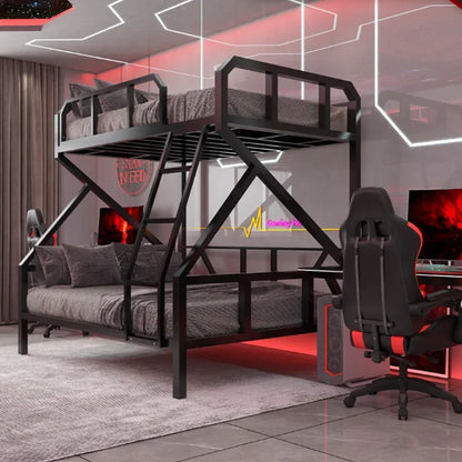 Premium E-Sport-Etagenbett aus Eisen, Hotel, Apartment, Schule, Schlafsaal, Bett, schwarzer Rahmen, Hochbett für Erwachsene, Camas, Schlafzimmermöbel