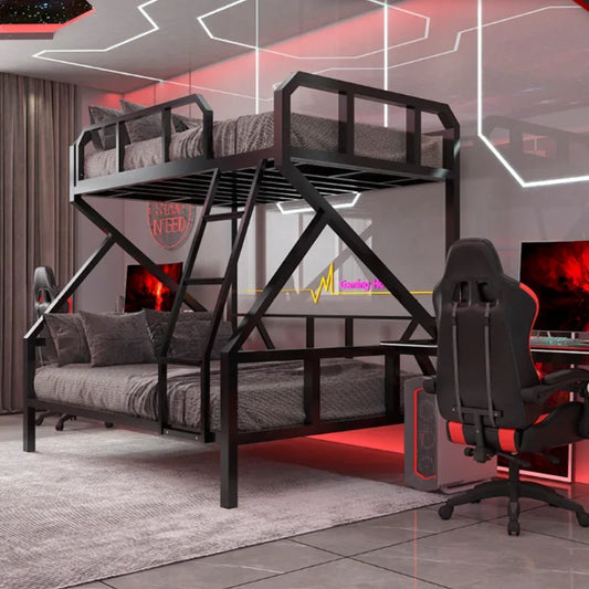 Premium E-Sport-Etagenbett aus Eisen, Hotel, Apartment, Schule, Schlafsaal, Bett, schwarzer Rahmen, Hochbett für Erwachsene, Camas, Schlafzimmermöbel