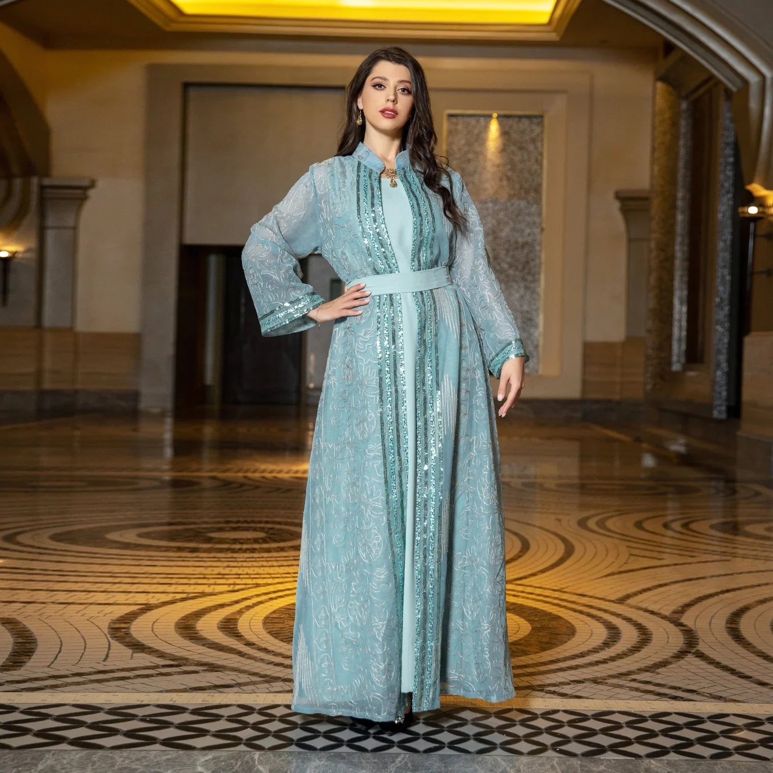 UNI Muslim Abaya Indische Anarkali Anzüge für Frau Dubai Tägliche Party Kleid Mode Langarm Gürtel Kleidung Muslimischen Robe.