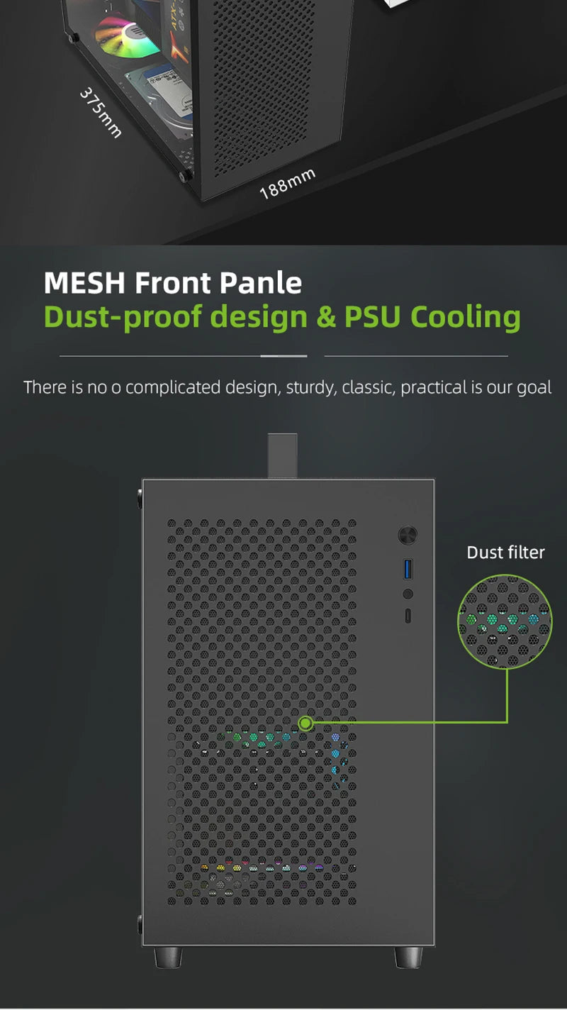 METALFISH S9 MATX Computer Case Gaming PC Chassis Support MATX/ITX/ATX PSU/240 Liquid Cooler/360mm GPU.
