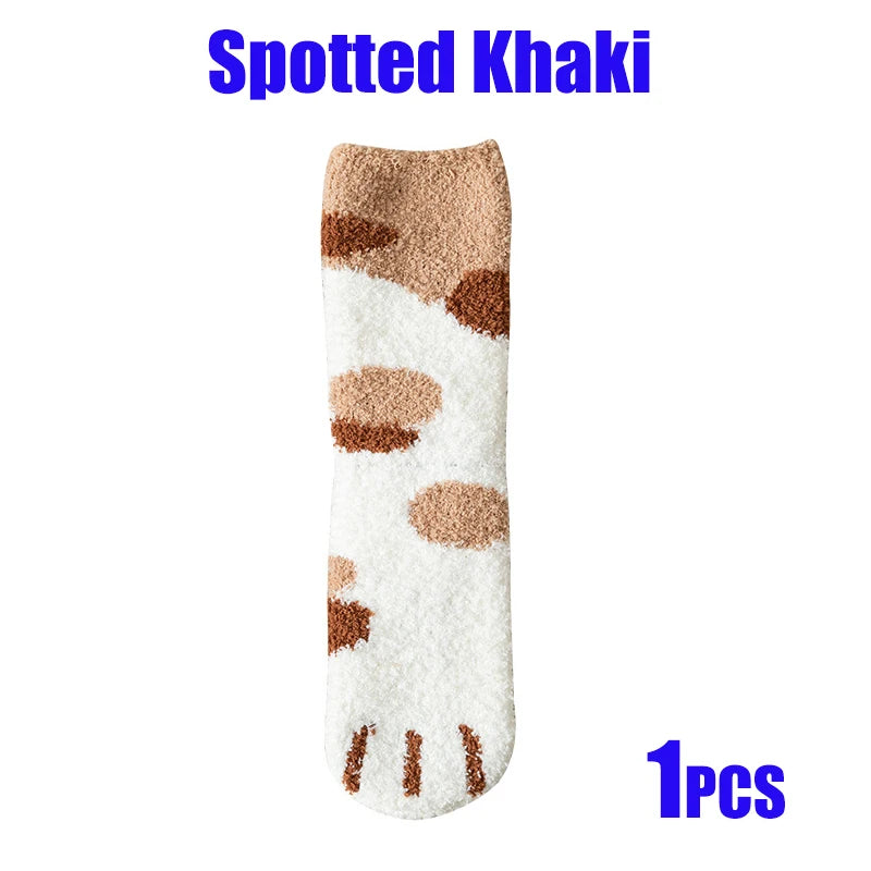 Women Socks Winter Warm Fluffy Socks Cute Animal Claw Cat Paw Footprint Fuzzy Socks Thicken Coral Fleece Home Floor Sleep Socks