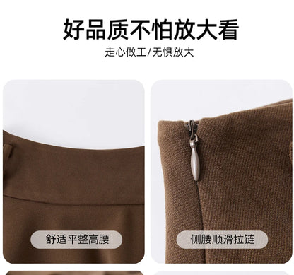 High Quality Irregular Woolen Skirt Women 2025 Autumn Winter New High Waist Slimming Midi Skirt Elegant A-line Faldas with Belt.