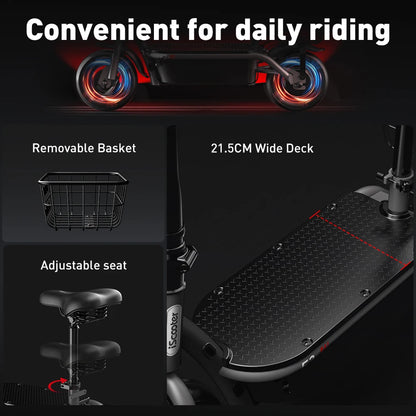 iScooter - F2 Electric Scooter with 500W Motor, 36V 7.8Ah Battery, 10-inch Tires, Adult Foldable Electric Scooter with Seat