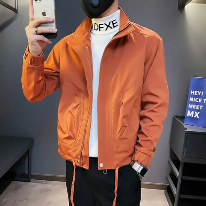Autumn Winter New Fashion Stand Collar Long Sleeve Solid Jackets Men's Clothing Casual All-match Zipper Korean Pockets Chic Tops.