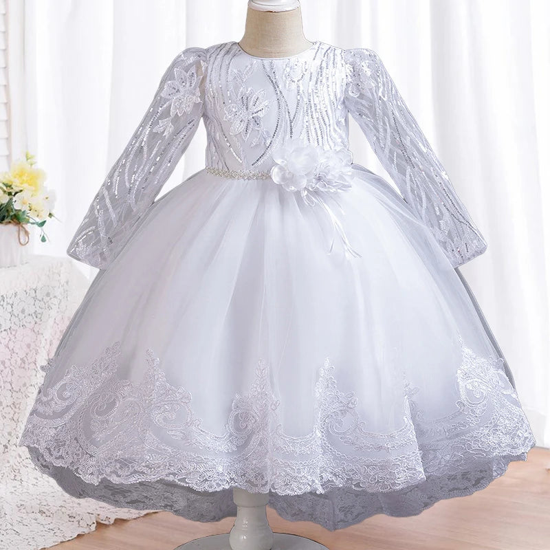 Blumen mädchen Hochzeits kleid lang ärmel ige Spitze Kleid elegante Mädchen Kunst Leistung Prinzessin Kleid Mädchen Karneval Kleidung.