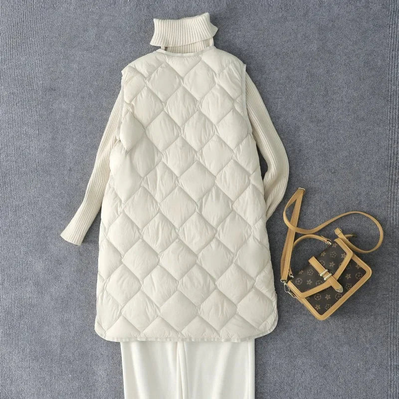 Neuheiten Koreanische X-lange Ärmellose Puffer Jacke 2025, Herbst Winter Frauen Mode Ultra Licht Unten Liner Warme Mäntel 3xl.