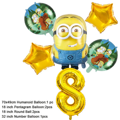 Cartoon M & Minions Geburtstag Party Dekoration Einweg Geschirr Tasse Teller Tischdecke Luftballons Gelb Große Augen Hintergrund Banner.
