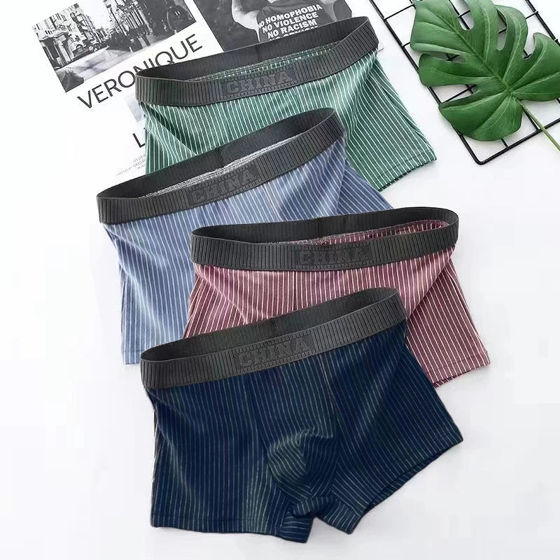 4Pcs Boxer Shorts männer Unterwäsche Sexy Höschen Baumwolle Boxer Gestreiften Unterhose Männlichen Shorts U Konvexen Dessous Plus Größe 2XL-6XL