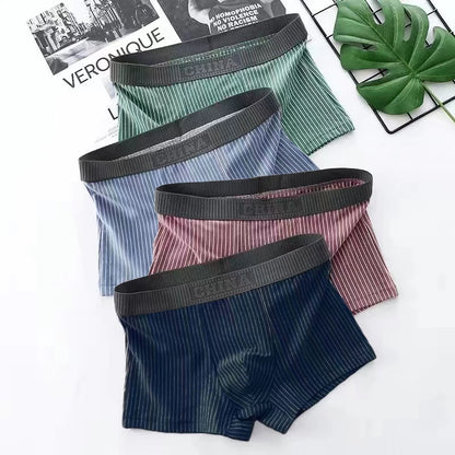 4Pcs Boxer Shorts männer Unterwäsche Sexy Höschen Baumwolle Boxer Gestreiften Unterhose Männlichen Shorts U Konvexen Dessous Plus Größe 2XL-6XL