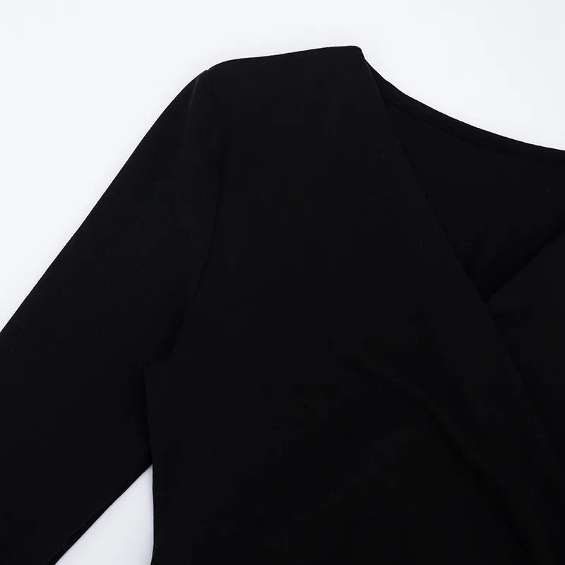 Sexy Solid Color V-neck Long Sleeved T-shirt Top Waist Cinching 2025 Trendy Casual Top for Women