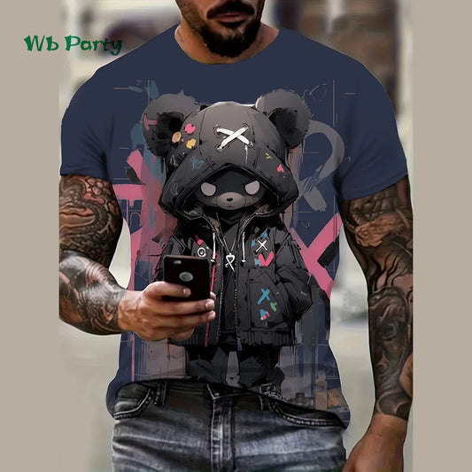 Summer Men's T-Shirt 3D Cartoon Bear Print Short Sleeve Tee Hip Hop O Neck Top Fashions Men's Street Casual Clothing New T-Shirt.