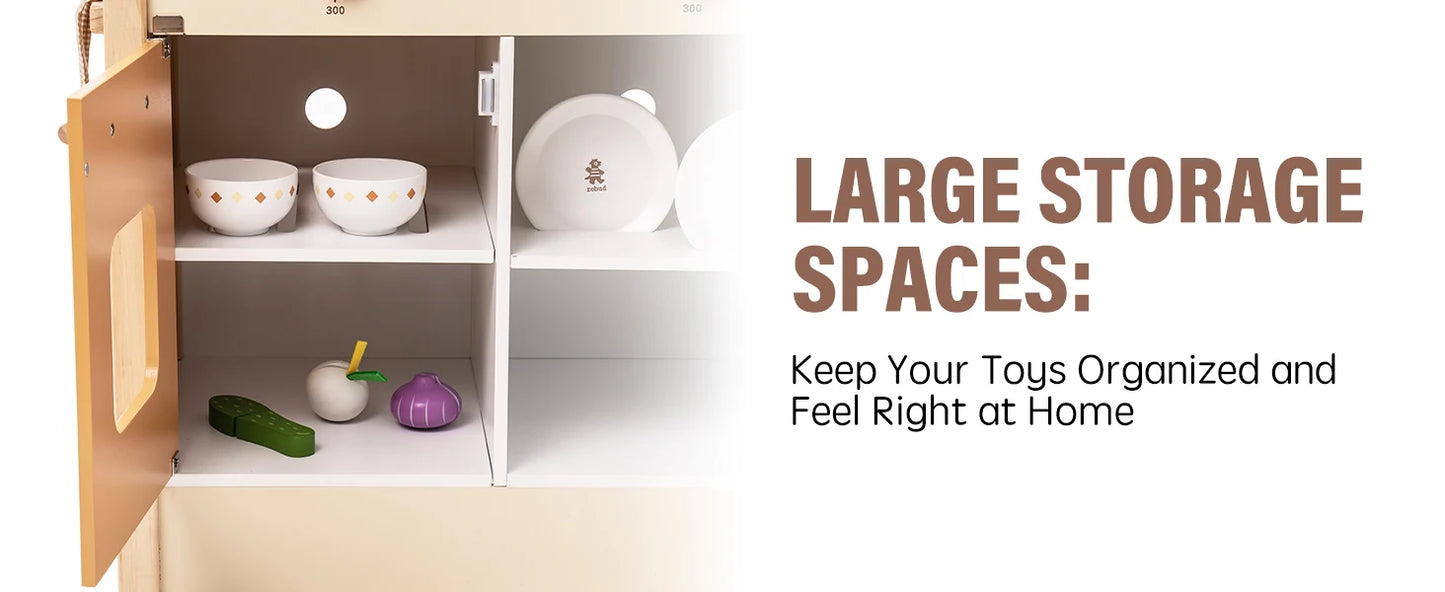 Robotime Robud Wooden Kitchen for Kids Play Kitchen with Plenty of Play Features Toddler Kitchen Set Gift for Girls Boys 3+