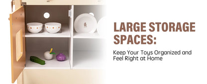 Robotime Robud Wooden Kitchen for Kids Play Kitchen with Plenty of Play Features Toddler Kitchen Set Gift for Girls Boys 3+