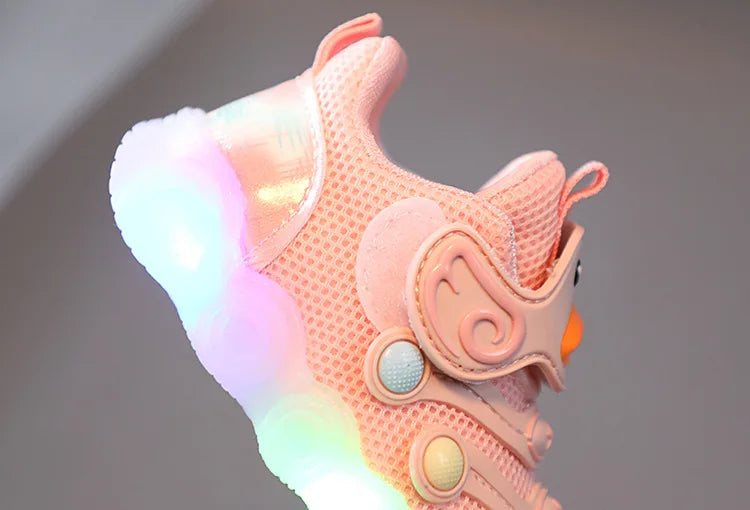 Children Led Casual Shoes Cute Cartoon Duck Sneakers Toddler Glowing Tennis Shoes Boys Girls Breathable Mesh Sports Shoes Sapato.