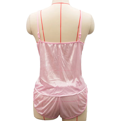 Sexy Frauen Pyjama Satin Spitze Seide Hosenträger V-Ausschnitt Tops Shorts Robe Pyjama Set Nachthemd Unterwäsche Nachthemd Anzug