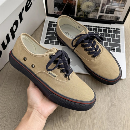 Boys' Casual Canvas Skateboard Shoes with Patchwork Low Cut Shoes Men's Minimalist Fashion Sneakers Trendy Lace Up Flat Bottom.