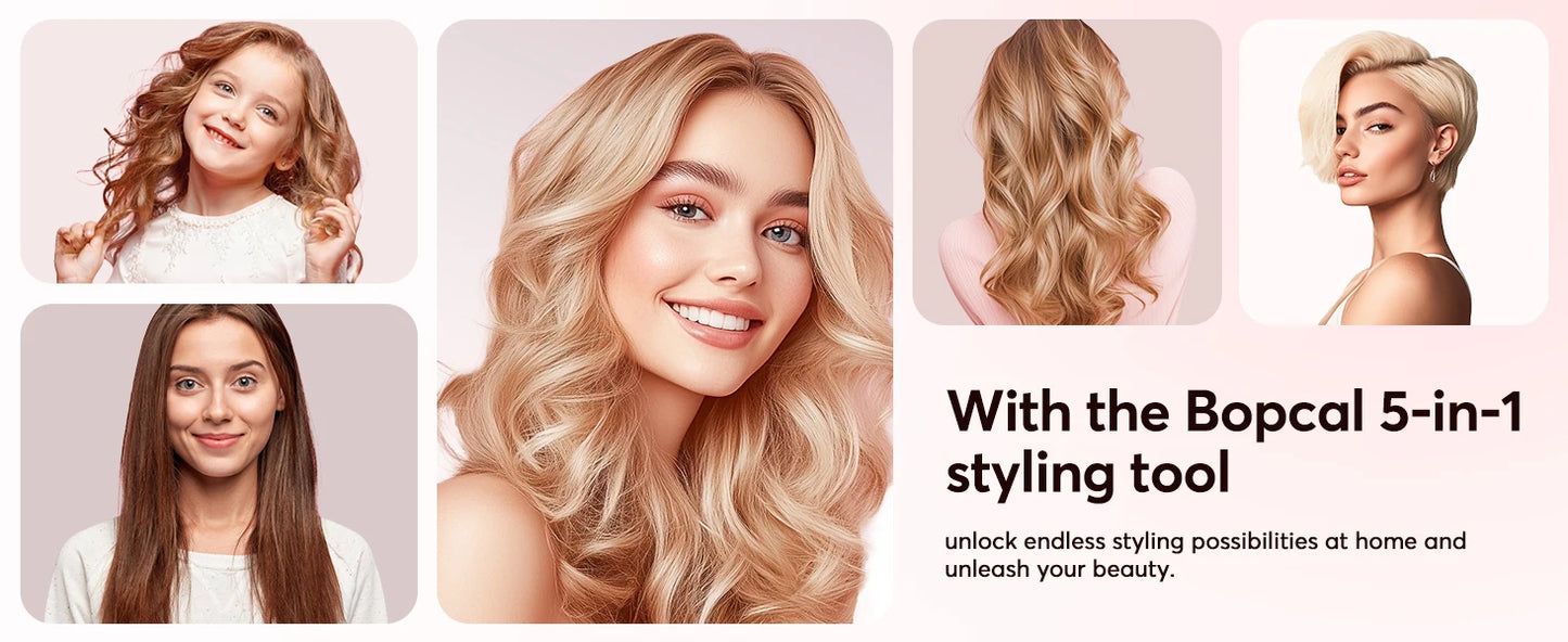 5 in 1 Hair Dryer,Multi Styling Tool,Straightener & 32mm Curling 300 Million Negative Ions Hair Care 1-3 Mins Quick Drying Gifts