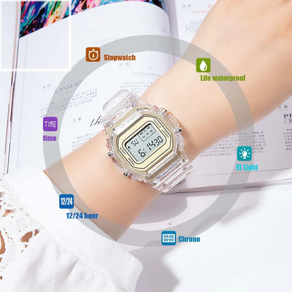 PCV/F91W Steel Strap Watch LED Digital Watch Square Women Watches Vintage Sports Military Watches Electronic Wrist Band Clock.