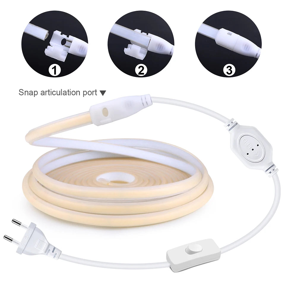 35M Neon Soft Tube Cob LED Strip Light Super Bright 320LEDs/m RA90 with Switch EU/US Plug Waterproof Outdoor Decor 110V 220V.