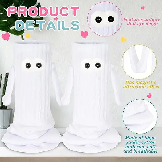 Funny Adult Socks Magnetic Hand in Hand Solid Color Cartoon Couple Socks Holiday Party Gifts for All Seasons.