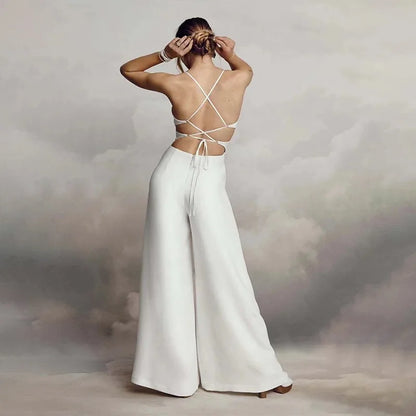 2024 Spring Summer New Women's Clothing Solid Color Sleeveless V-neck Brace Skinny Sheath Backless Trousers Playsuit Jumpsuit.