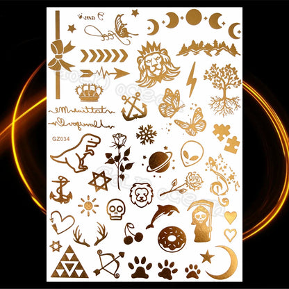 1PC Summer Style Men Women Body Art Gold Metallic Tattoo Sticker HYS-101 Chain Bracelet Fake Jewelry Waterproof Temporary Tattoo.