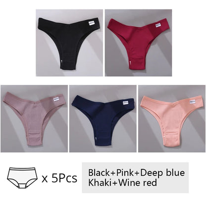 FINETOO 3/5Pcs Cotton Brazilian Panties Women's Panties Sexy V Waist T-Back Underwear Female Soft Underpants Lady Bikini Lingeri