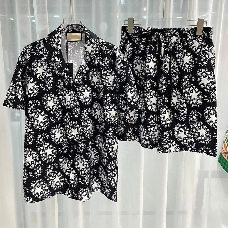 Royal luxury digital printed men's set fashion two-piece shorts set high-quality summer short sleeved shirt Allen Sen Trendy Clo.